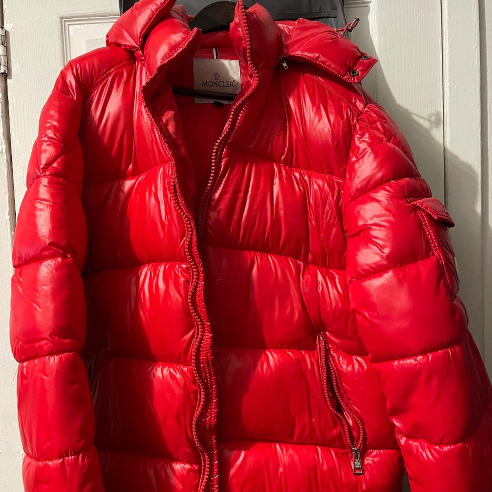 Moncler, maya, down puffer jacket, red, men’s size xl